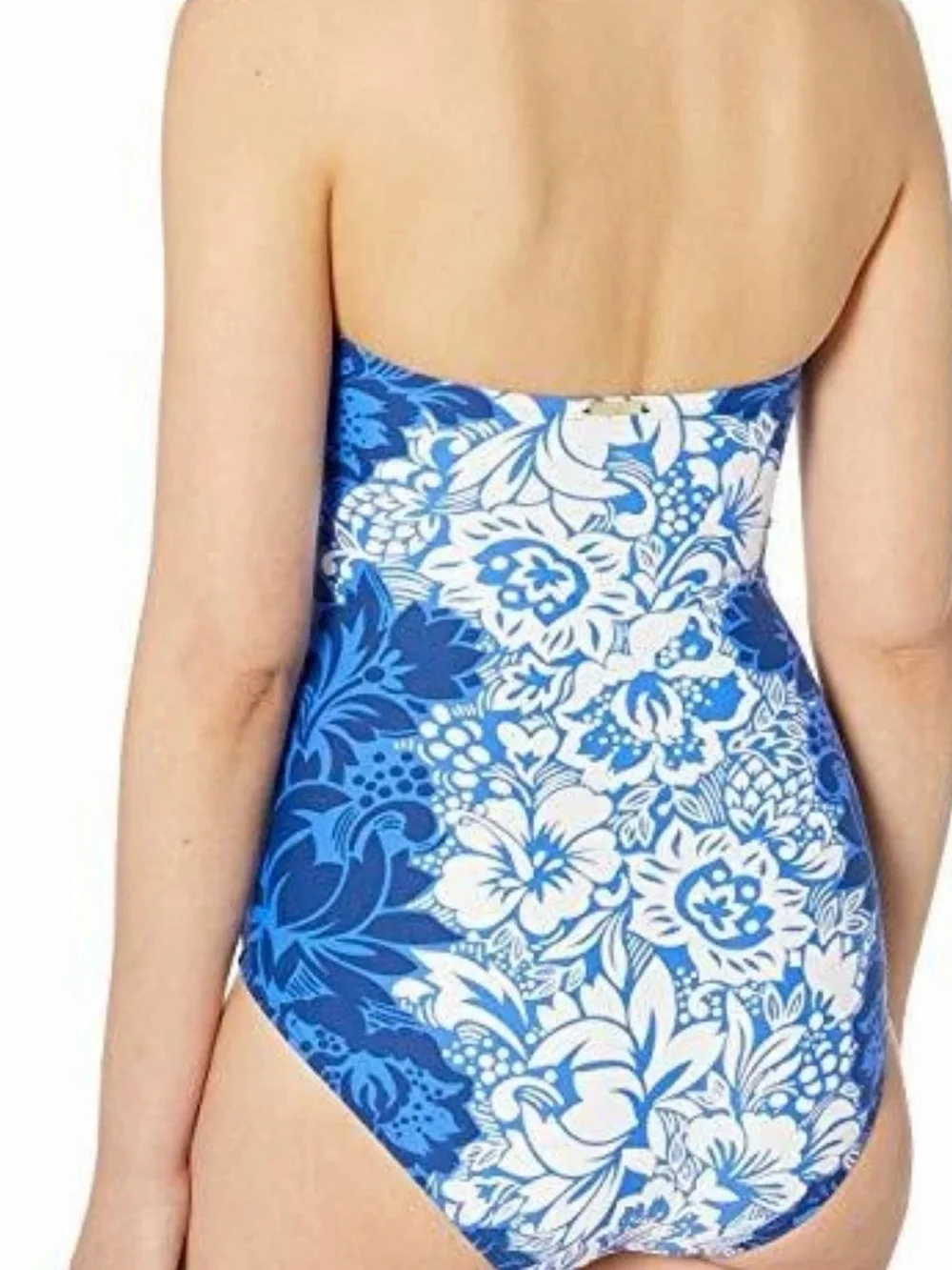 Ralph Lauren Strapless Blue & White Floral  One-Piece Swimsuit.  size 10